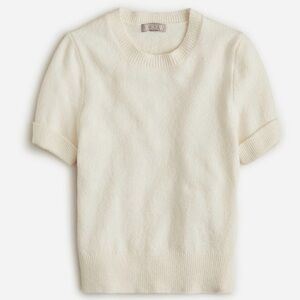 J. Crew Antique White Cuff Sleeve Cropped Crewneck Sweater in Textured Boucle